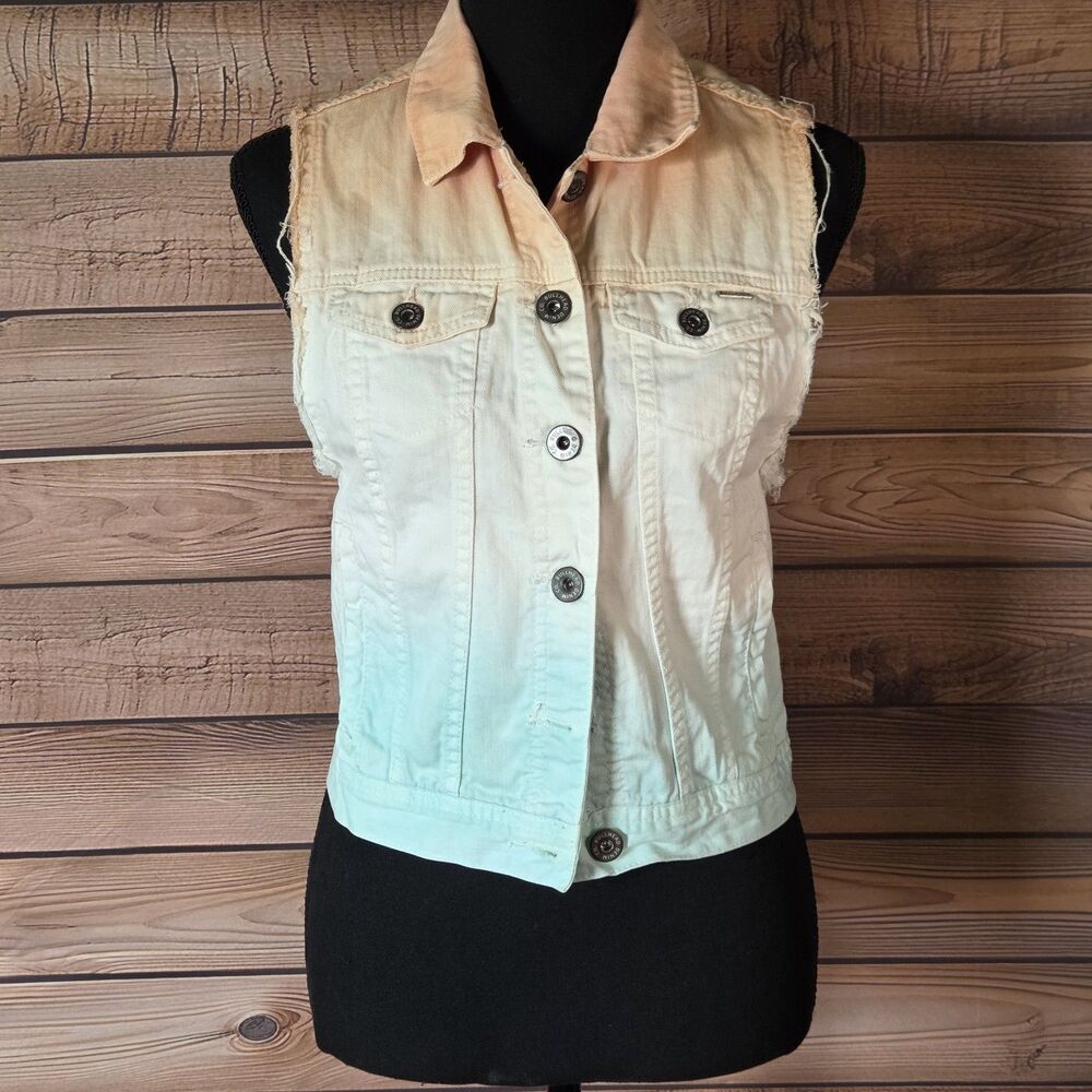 Bullhead Denim Co. peach and teal ombre sleeveless denim vest Slim Fit Medium